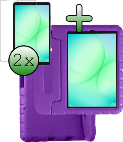 Hoesje Geschikt voor Samsung Galaxy Tab A11 / A9 - Met 2x Screenprotector - Kinderhoes Shockproof Bumper - Kidsproof Case - Tablet Hoes - Kinder Hoes Cover - Paars