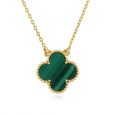Cavill - Zilveren Ketting met 1,605 ct Malachiet Fancy Cut - 925 Sterling Zilver Verguld - Verstelbare Elegante Ketting Dames Met Groene Steen Congo
