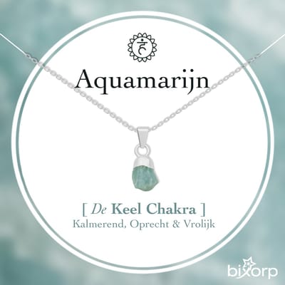 Bixorp Ruwe Aquamarijn Ketting - S925 Zilver + Edelsteen Hanger - Onbewerkte Steen - Spirituele Chakra Ketting met Cadeau Kaartje - 45cm + 5cm verstelbaar