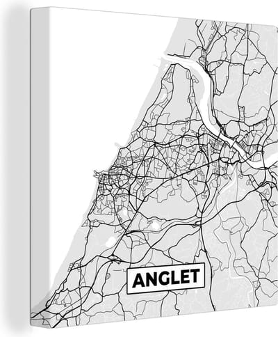 Canvas Schilderij Kaart - Stadskaart - Anglet - Plattegrond - Frankrijk - 20x20 cm - Wanddecoratie