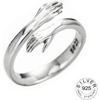 Bague en or à la mode ouvrant des bijoux fins redimensionnables bague en argent sterling 925 anneaux antiques mains câlin en forme de boucle pour femmes fille Kofo Resizable argenté