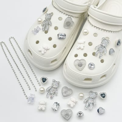 Schoenaccessoires-geschikt voor crocs charms- geschikt voor crocs pins- geschikt voor crocs Accessoires- geschikt voor Crocs Jibbitz-Glanzende beer met diamanten ketting [16 stuks met sluiting]