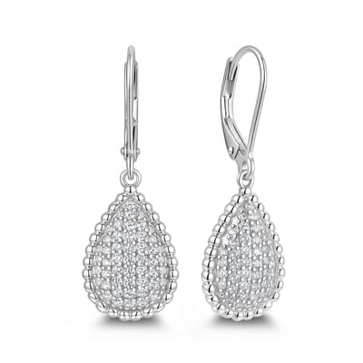 9NB-1697 – New Bling – Zilveren oorbellen zwarte druppel – Met zirkonia – Zilverkleurig – 925 zilver