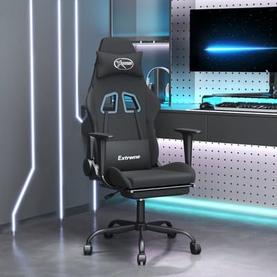 vidaXL - Gamestoel - met - voetensteun - stof - zwart