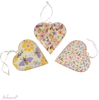 Imbarro Hearts Floral Decoratie – Set van 3 Metalen Harten – Ø10 cm – Romantische Wand- of Hangdecoratie – Multi