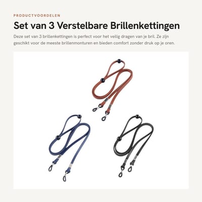 Dailygoods - Set van 3 Verstelbare Brillenkettingen voor Diverse Brilmonturen