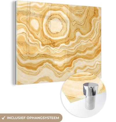 MuchoWow® Glasschilderij 120x90 cm - Schilderij acrylglas - Agaat - Edelstenen - Gold - Foto op glas - Schilderijen
