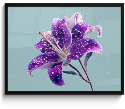 Poster in lijst - Fotolijst 80x60 cm - Posters - Lelie - Bloem - Paars - Stippen - Posterlijst zwart - Decoratie - Wanddecoratie woonkamer - Muurdecoratie slaapkamer