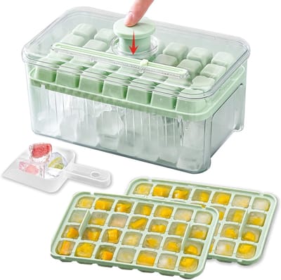 Mini IJsklontjesvorm met Deksel en Opbergbox – 2-Pack – 56 IJsklontjes – Ice Cube Tray met Opvangbak & Ijsschep – BPA-vrij voor Drankjes