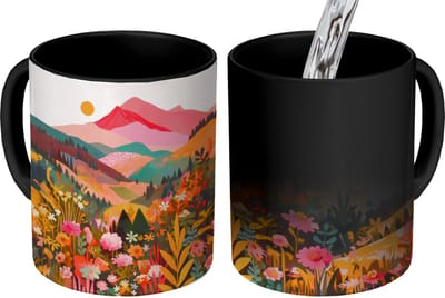 Magische Mok - Foto op Warmte Mokken - Koffiemok - Zonsondergang - Bergvallei - Contrast - Magic Mok - Beker - 350 ML - Theemok
