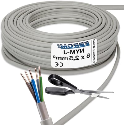 Installatiekabel NYM-J - Mantelleiding Vochtwerend - Vaste Elektrische Installatie - Vlamwerend Volgens VDE - 5x25 mm² 50 meter - Grijs