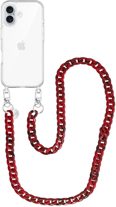 xoxo Wildhearts siliconen hoesje - Geschikt voor iPhone 17 - Red Roses - Lang Koord - Telefoonhoesje - Hoesje met koord - telefoonkoord - Transparant hoesje - Lang rood koord