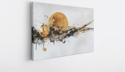 Saammp Canvas Schilderij - Goud - rond - Abstract kunstwerk - 30x20 - Foto op canvas - Wanddecoratie - Muurdecoratie Woonkamer - Slaapkamer decoratie - Canvas Print
