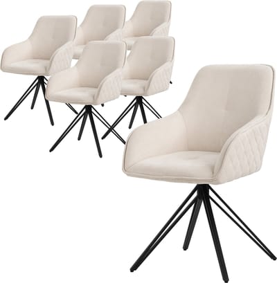 Set van 6 eetkamerstoelen draaibaar crème in geweven stof met rugleuning en armleuningen ML design