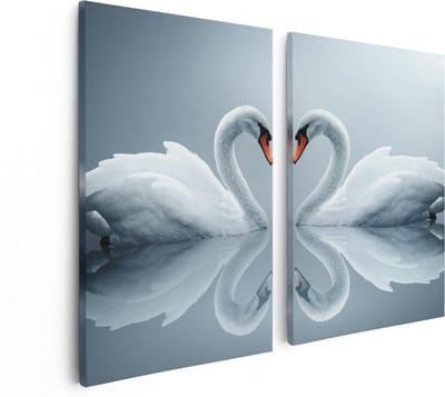Artaza Canvas Schilderij Tweeluik Twee Zwanen in een Hart Vorm - 80x60 - Foto Op Canvas - Canvas Print