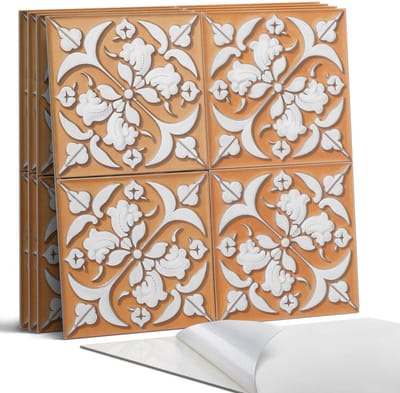 Coloray Wandpanelen Zelfklevend - Patroon met bloemmotieven Zelfklevende Wandpanelen - 50 cm x 50 cm - Oranje Wandpaneel PVC - 5 stuks - Texturen Wandpanelen Zelfklevend - Wandpanelen Keuken - Wandpaneel Badkamer