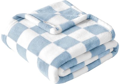 Geruite Babydeken Blauw - Superzachte Fleece Babydeken - 76 x 102 cm - Pluizige Wiegdeken en Kinderwagendeken - Comfortabele Pasgeborenen Deken - Ademend Microvezel - Ideaal Kraamcadeau
