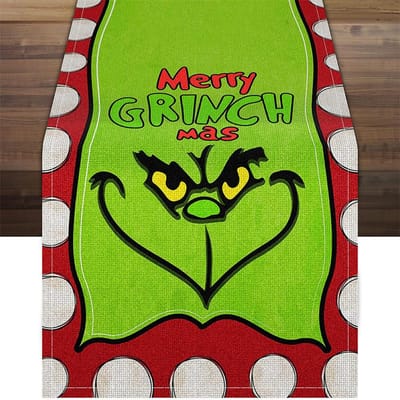 Kersttafelloper Kerstversiering Groen Grinch Tafelkleed black