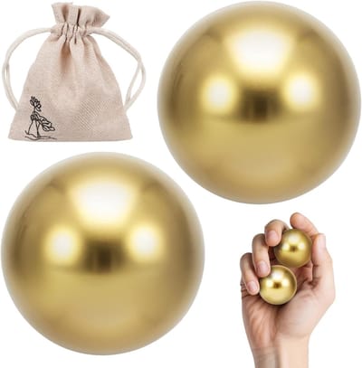 Massief Messing Ballen - Oefenhandballen - Handkracht Verbeteren - Glad Tactiel Oppervlak - 2 stuks 15 inch - Messing