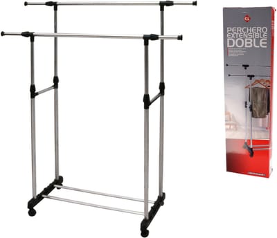 Gerimport Kledingrek - verrijdbaar - dubbele stang - 90 x 146/92 x 160 cm - Kleding opbergers/opbergen - Kledingrekken