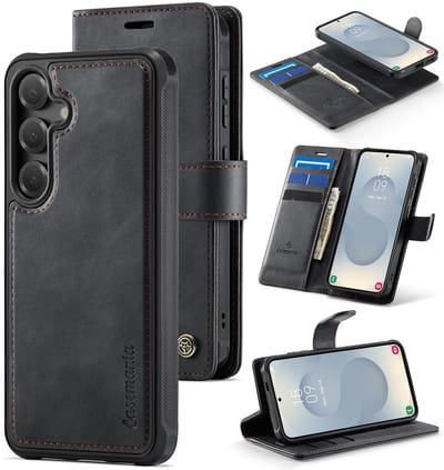 Casemania Hoesje Geschikt voor Samsung Galaxy A27 - Charcoal Gray - Kunstleer 2 in 1 Afneembare Bookcase - Geschikt voor MagSafe - Magnetische Telefoonhoesje met Pasjeshouder en Standaardfunctie