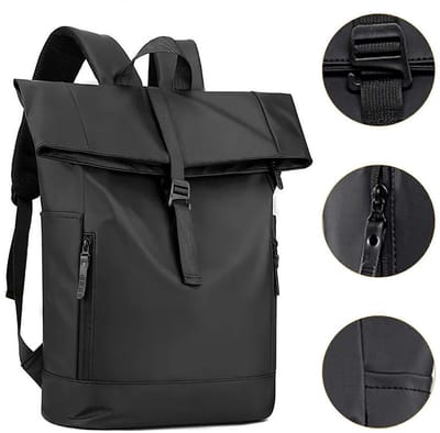 Rolltop rugzak - Unisex rugzak - Zakelijke rugzak - Laptoprugzak - Waterdichte reisrugzak - Studentenrugzak - Laptoptas voor woon-werkverkeer - Rugzak voor outdooractiviteiten - Herenrugzak - Nylon materiaal - Grote capaciteit - Zwart