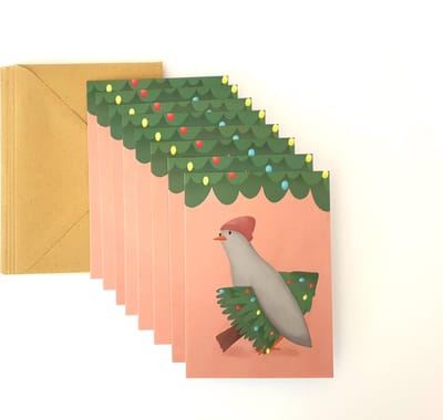 Kerstkaarten Duif met Kerstboom set van 6 inclusief enveloppen - Fable Hill ansichtkaarten, wenskaarten
