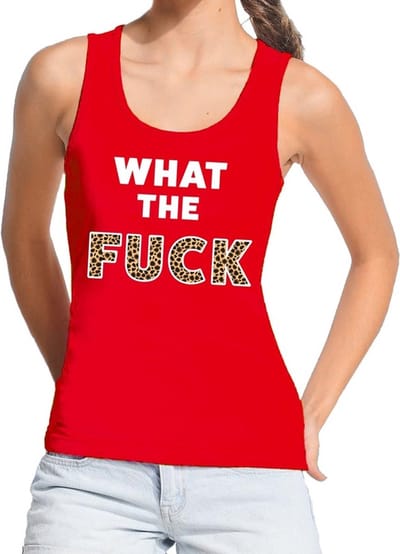 What the Fuck tijgerprint tekst tanktop / mouwloos shirt rood dames - dames singlet What the Fuck tijgerprint S