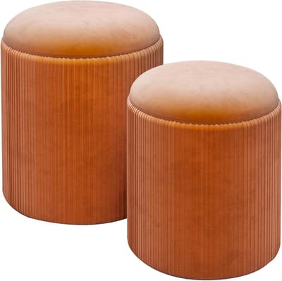 Opbergkruk Set - Ottomanen Voetenbank - Ruimte Organiseren - Geneste 2-delige set - 37.5 cm - Oranje