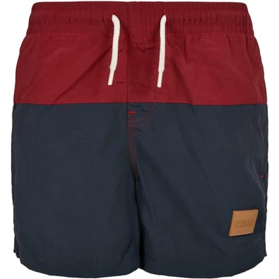 Urban Classics - Block Kinder zwembroek - Kids 122/128 - Blauw/Bordeaux rood