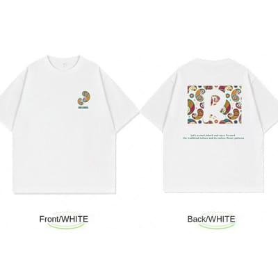 T-shirt Casual Lâche à Manches Courtes pour Homme Design Tendance Niche Imprimé Lettre Petit Col Haut XXXL white
