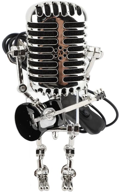 Dailygoody - Vintage Microfoon Gitaar Robot Tafellamp - Retro Nachtlampje - Aluminium Ontwerp - Zwart - Perfect voor Slaapkamer en Bureau - Unieke Hom