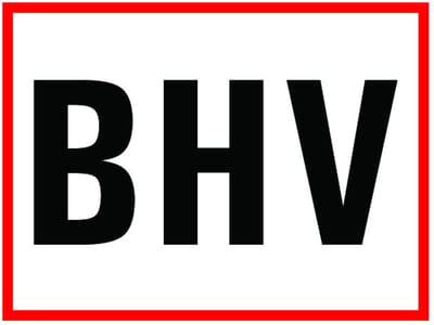 BHV tekststicker - zelfklevende folie - 200 x 150 mm - rood wit