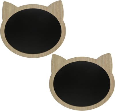 2x stuks katten/poezenkop krijtbord/memobord mdf met ophangoog 40 x 35 cm - Krijtbord - Kinderkamer decoratie