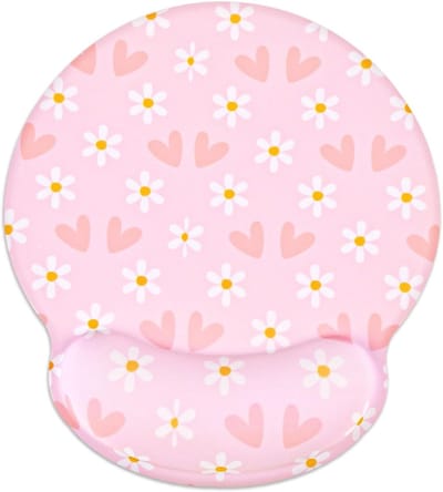 Ergonomische Muismat met Polssteun van Geheugenfoam, Antislip Basis voor Thuiswerk en Computergebruik, Hartpatronen en Bloemen
