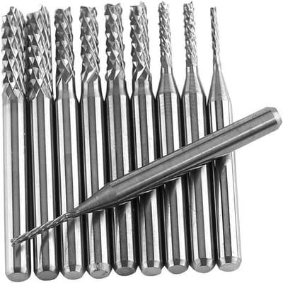 10-delige frees boormolens set voor precisie snijwerk op printplaten, kunststoffen en metalen.