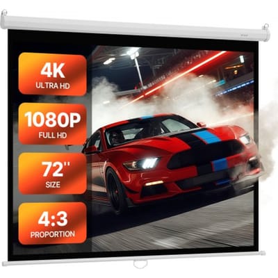 VEVOR Handmatig projectiescherm, 72 inch 4:3 4K 1080 HD, intrekbaar projectiescherm, aan de muur bevestigde filmprojectie met trekkoord, draagbaar oprolbaar scherm voor thuisbioscoop