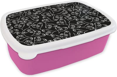 Broodtrommel Roze - Lunchbox - Brooddoos - Meisjes - Hart - Bloemen - Patronen - Girl - Kids - Kinderen - Kindje - 18x12x6 cm - Kinderen - Meisje