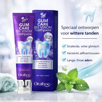 Oralhoe Beauty - Fluoridevrije Whitening Tandpasta - Natuurlijk Bijengif Extract - Tegen Gele Tanden, Plaque & Tandvlees Problemen - Glazuur Versterken, Frisse Mint Adem - Dagelijkse Mondverzorging - 100g