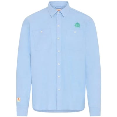 Blend Herren Shirt Lange Mouw Katoenen Knopen Kentkraag met Borduurwerk