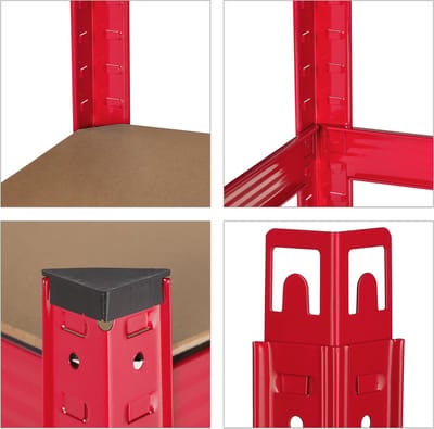 stellingkast staal - 875 kg - 180 x 90 x 45 cm - 5 etages - steekverbinding - garage - rood