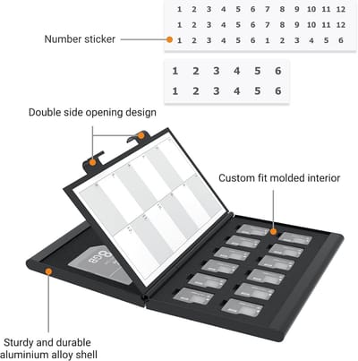 Aluminium Geheugenkaart Case voor SD, SDXC, SDHC, XQD, CFexpress en Micro SD - Aanpasbare Kaartsleuven