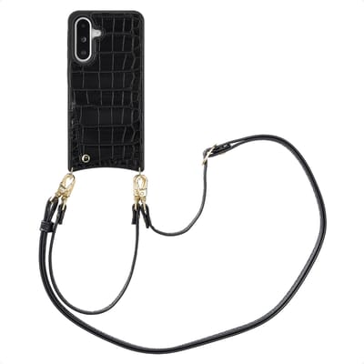 Selencia Hoesje - Geschikt voor Samsung Galaxy A36 / A56 (5G) - Croco Backcover met koord en pashouder - Zwart
