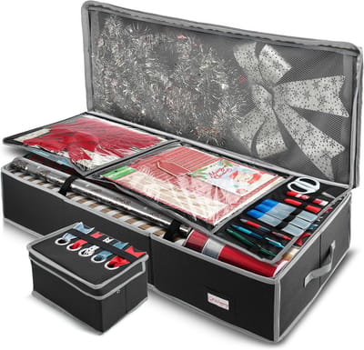 Grote Opbergtas voor Inpakpapier en Cadeaupapier Rollen - Kerst Geschenkverpakking Organizer met Extra Vakken