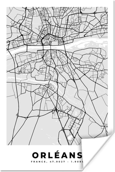 Poster Kaart - Stadskaart - Frankrijk - Orléans - Plattegrond - 120x180 cm XXL