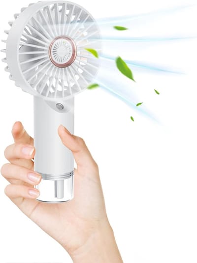 Handventilator - draagbare handventilator - Mini-ventilator - Leuke draagbare mini-ventilator - handventilator - turboventilator met waterspray - USB-oplaadbaar - 3 snelheden - voor op reis-kantoor- buiten（ wit）