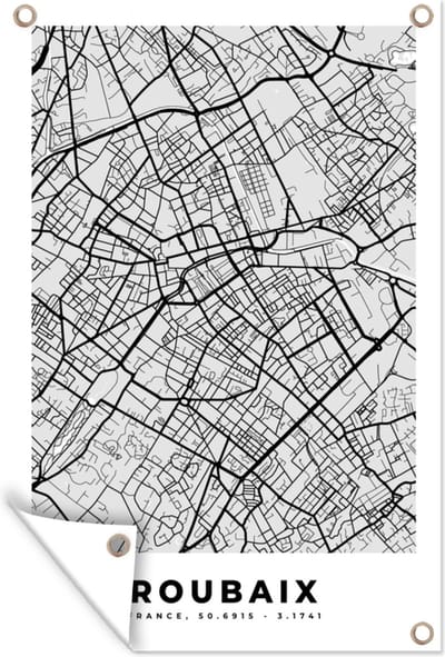 Muurdecoratie Plattegrond - Kaart - Stadskaart - Frankrijk - Roubaix - 120x180 cm - Tuinposter - Tuindoek
