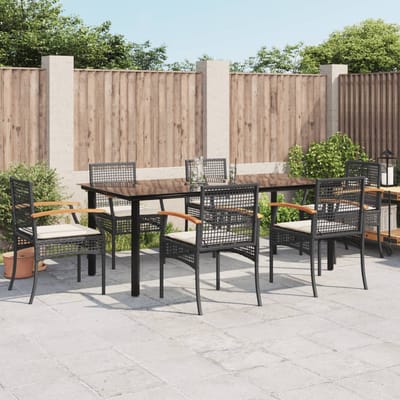 vidaXL - 7-delige - Tuinset - met - kussens - poly - rattan - zwart