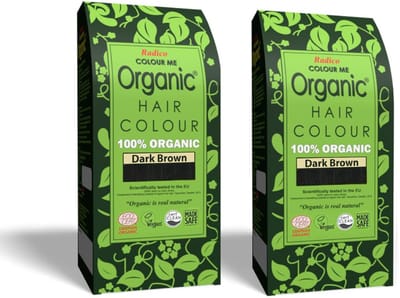 2 x Radico COLOUR ME ORGANIC Dark Brown / Donkerbruin 100% Natuurlijke BIO ORGANIC 9-Kruiden Henna Haarverf Zonder Ammoniak PPD PTD met ECOCERT, HALAL, VEGAN Set 2 200g