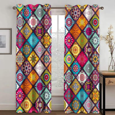 2 stuks Boho Mandala Bedrukte Raamgordijnen Voor Slaapkamer Woonkamer Tunnelgordijnen Voor Badkamer Terrasdeur Ramen Woondecoratie 2x50Wx50H(CM)&Grommet Top blue